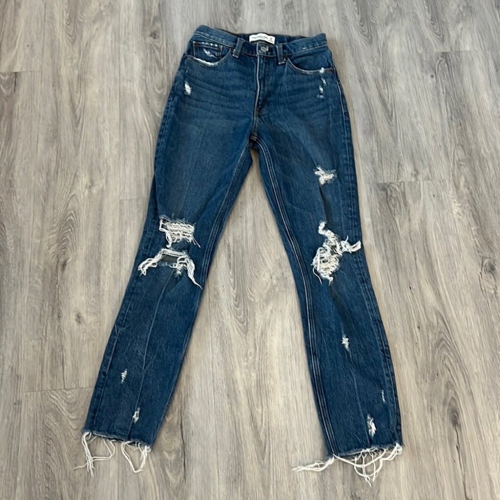 Abercrombie & Fitch High Rise Distressed Blue Jeans